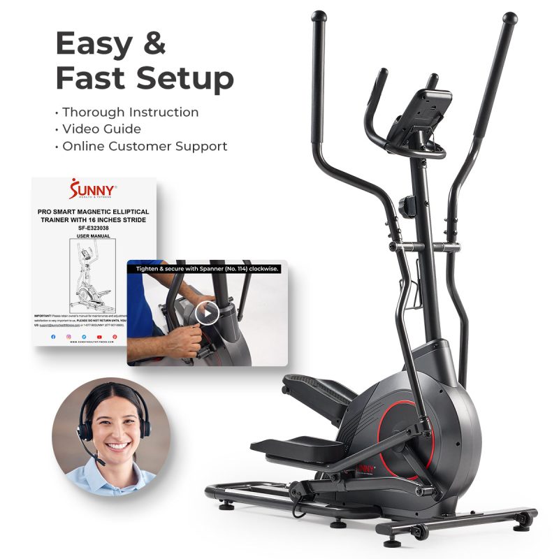 8 sunny health fitness ellipticals pro smart magnetic elliptical trainer 16inches stride sf e323038 08