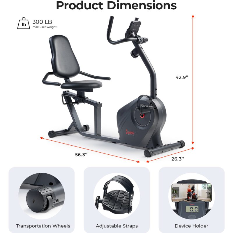 Sunny health fitness Bike Smart Magnetic Resistance Recumbent Bike with Easy Adjustable Seat SF RB4616SMART 06