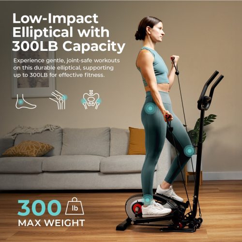 Sunny health fitness Elliptical Compact Smart Magnetic Elliptical Trainer with Handlebar and Resistance Bands SF E323057 02