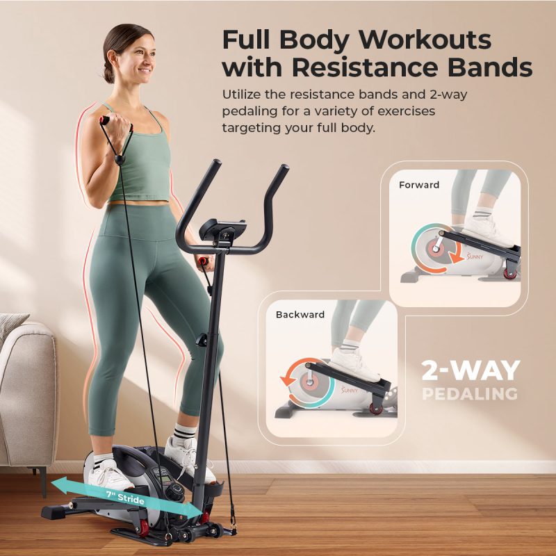 Sunny health fitness Elliptical Compact Smart Magnetic Elliptical Trainer with Handlebar and Resistance Bands SF E323057 04