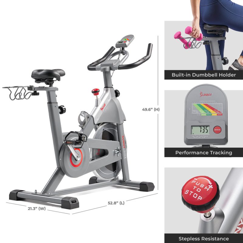 sunny health fitness bikes smart magnetic resistance exercise bike with dumbbell holder sf b123033 6