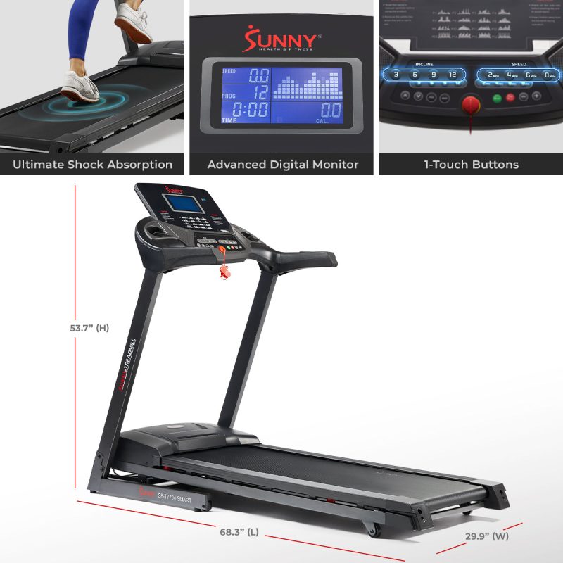 sunny health fitness treadmills energy flex motorized auto incline smart treadmill sf t7724smart 6