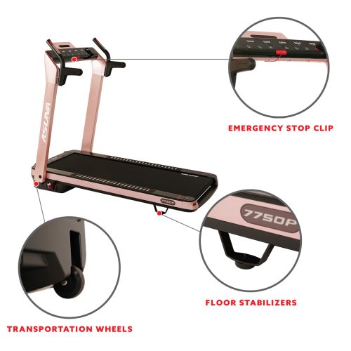 sunny health fitness treadmills spaceflex running treadmill auto incline foldable wide deck pink 7750P 05