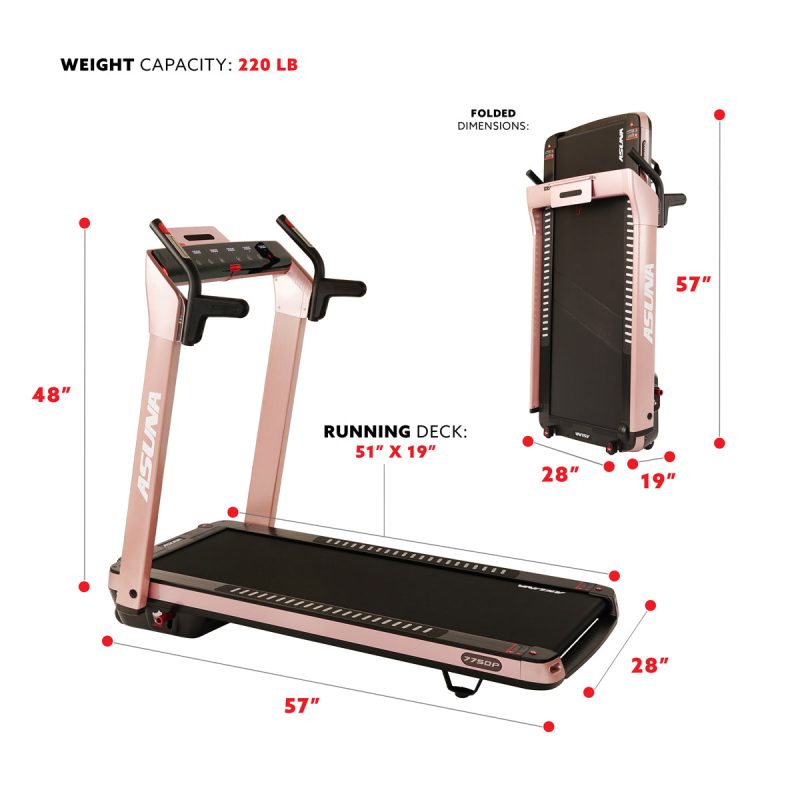 sunny health fitness treadmills spaceflex running treadmill auto incline foldable wide deck pink 7750P 06